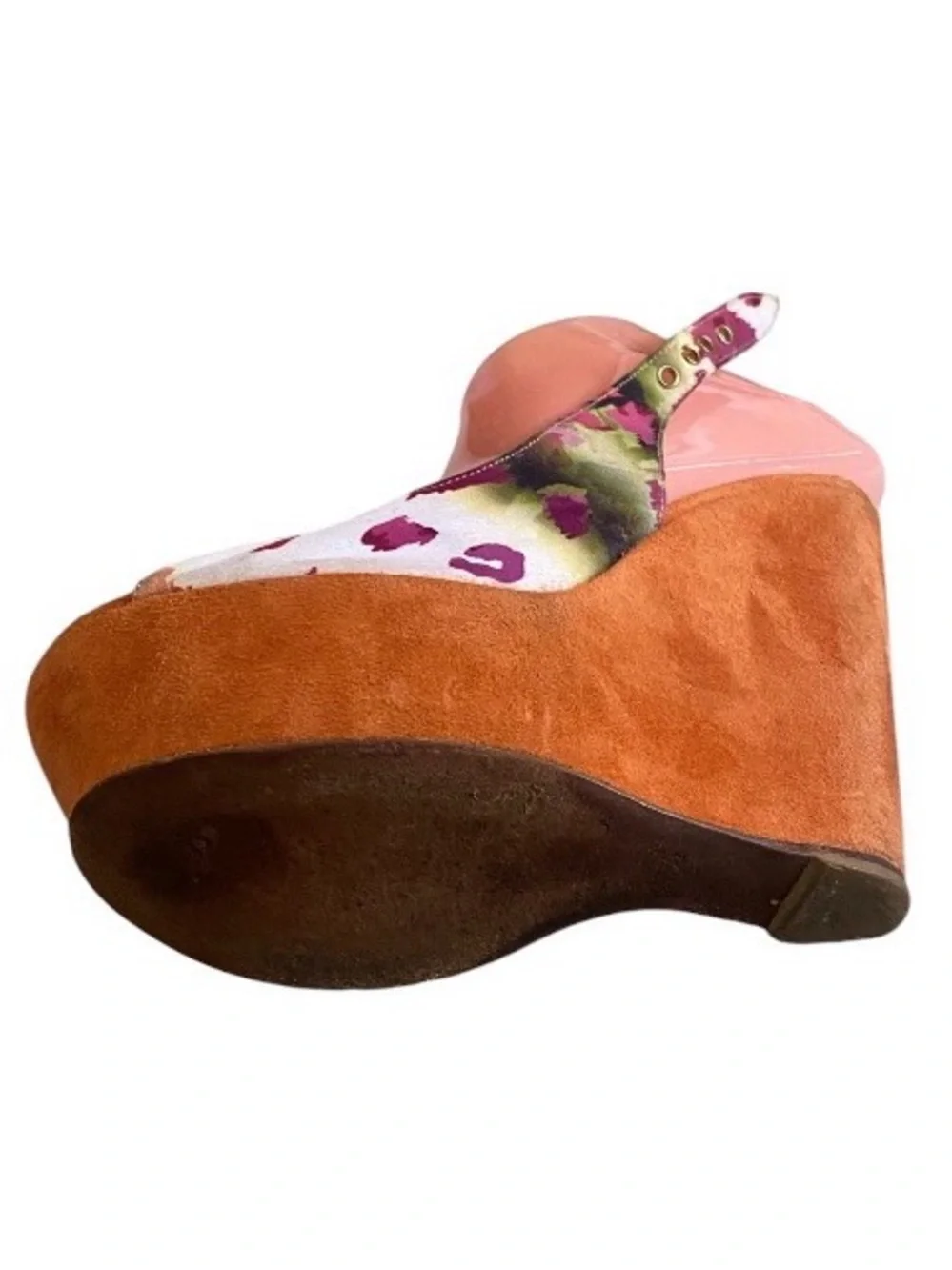 Baldan hi wedge floral/suede slingback platform shoes 36.5